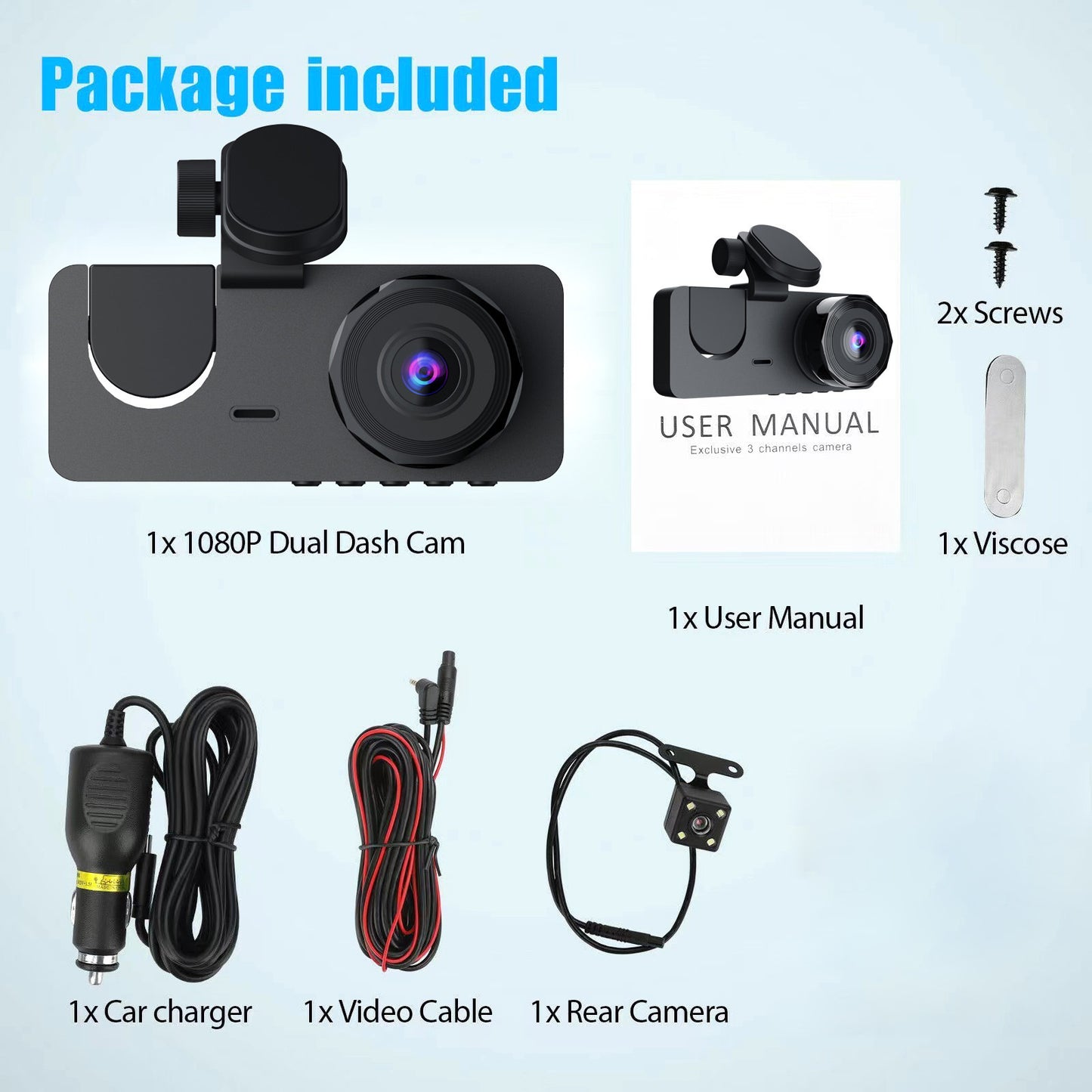 Triple Lens Car Dash Cam with WiFi Connectivity