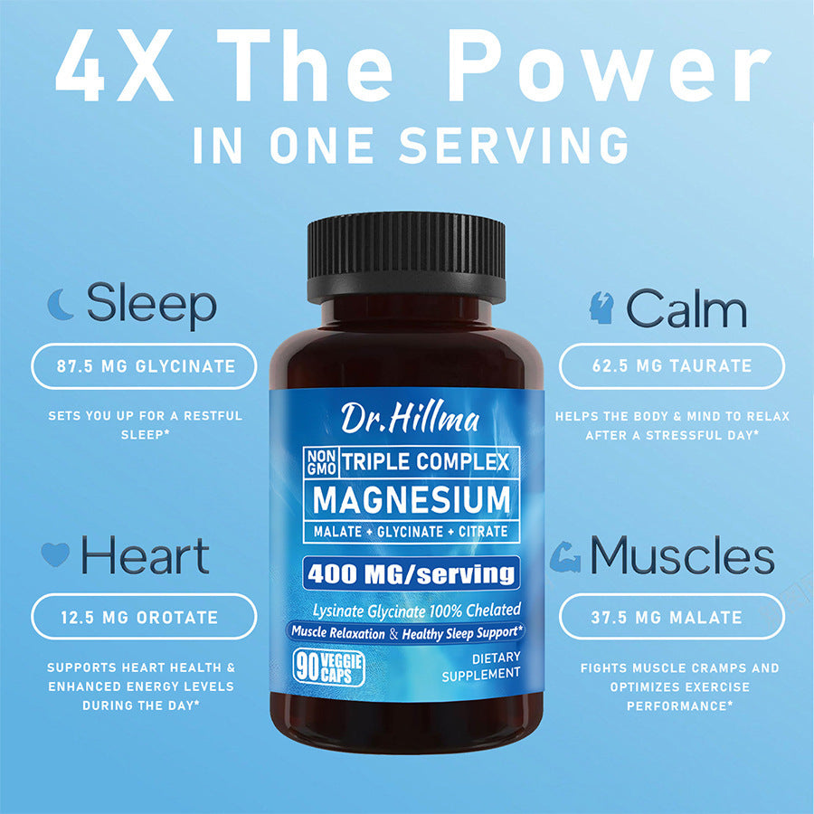 Triple Magnesium Capsules 90 Caps Magnesium Glycinate Malate Citrate