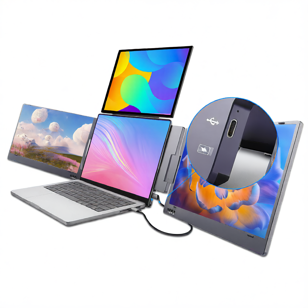 Triple Monitor Extender for Laptops, FHD 1080P IPS, USB-TypeC