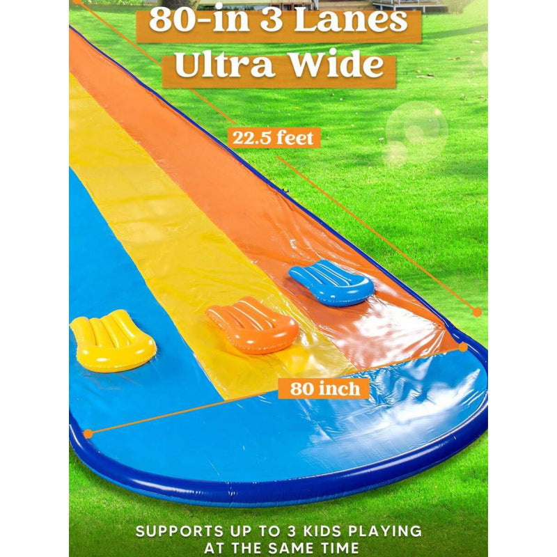 Triple Water Slide and 3 Body Boards Backyard Lawn Water