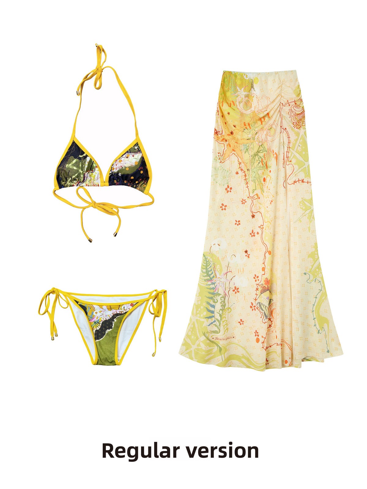 Tropical Floral Print Bikini Three-Piece Set with Scarf