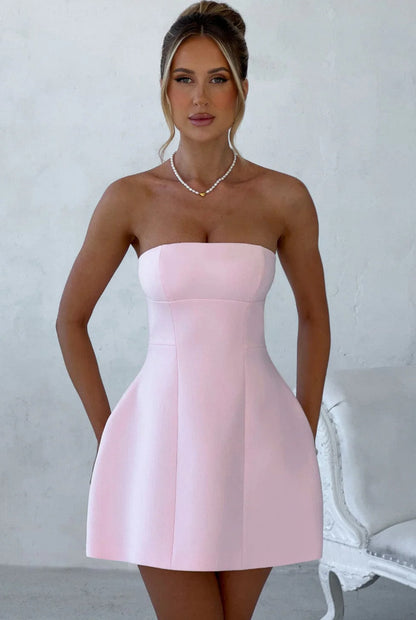 Tube top slim high waist A- line dress