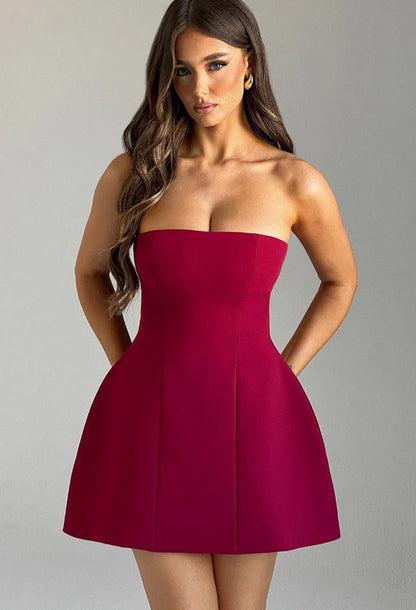 Tube top slim high waist A- line dress