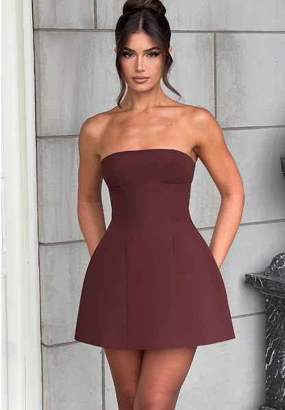 Tube top slim high waist A- line dress