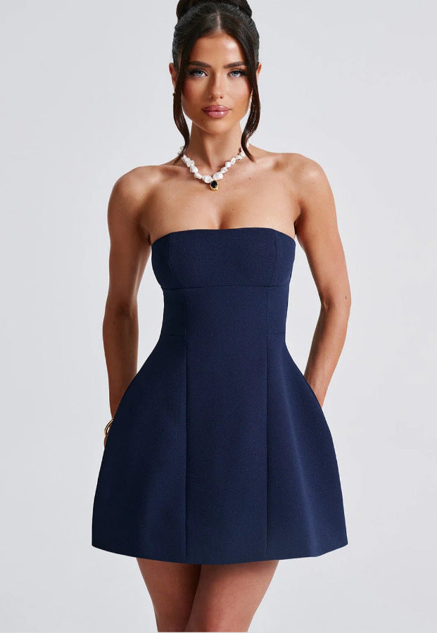 Tube top slim high waist A- line dress
