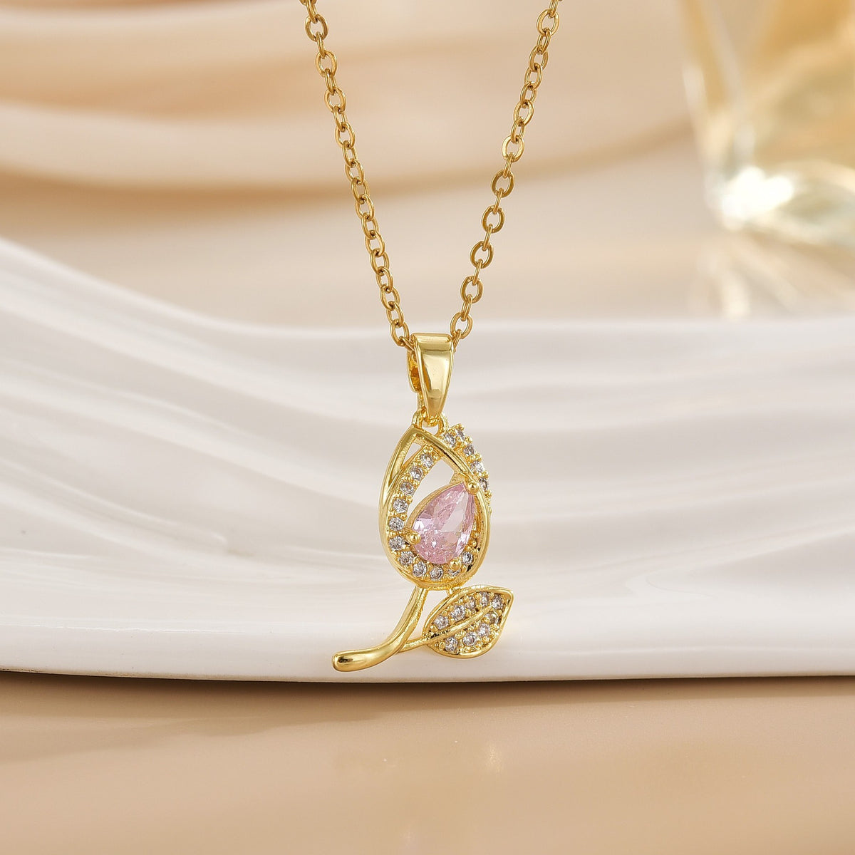 Tulip Flower Design Titanium Steel Necklace