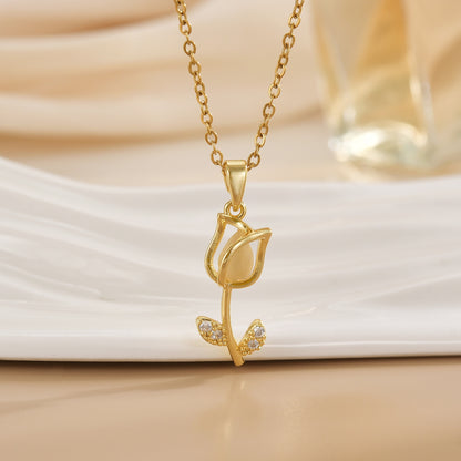 Tulip Flower Design Titanium Steel Necklace