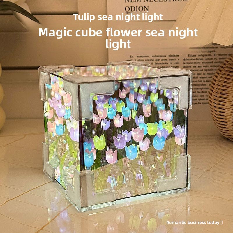 Tulip Flower Sea DIY Night Light with Mirror