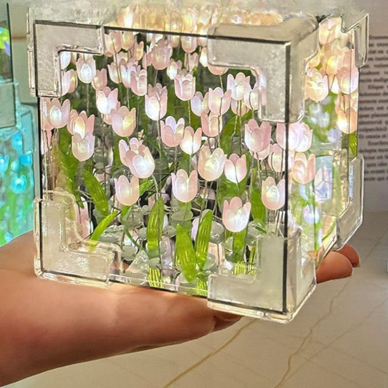 Tulip Flower Sea DIY Night Light with Mirror