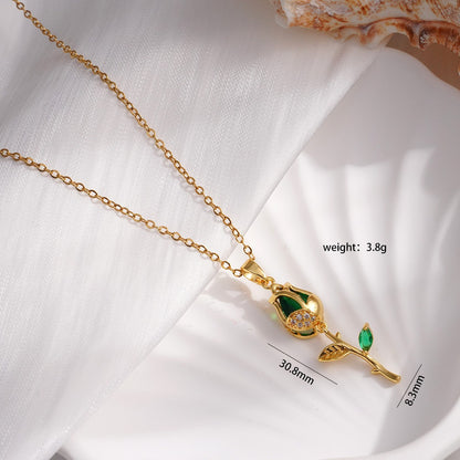 Tulip Zircon Diamond Necklace Titanium Steel Chain