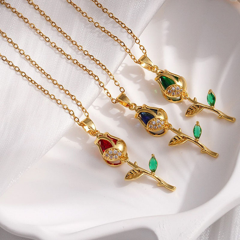Tulip Zircon Diamond Necklace Titanium Steel Chain