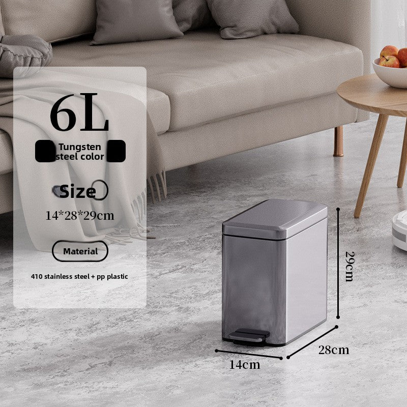 Tungsten Steel Stainless Steel Foot Pedal Trash Can with Slow-Close Lid