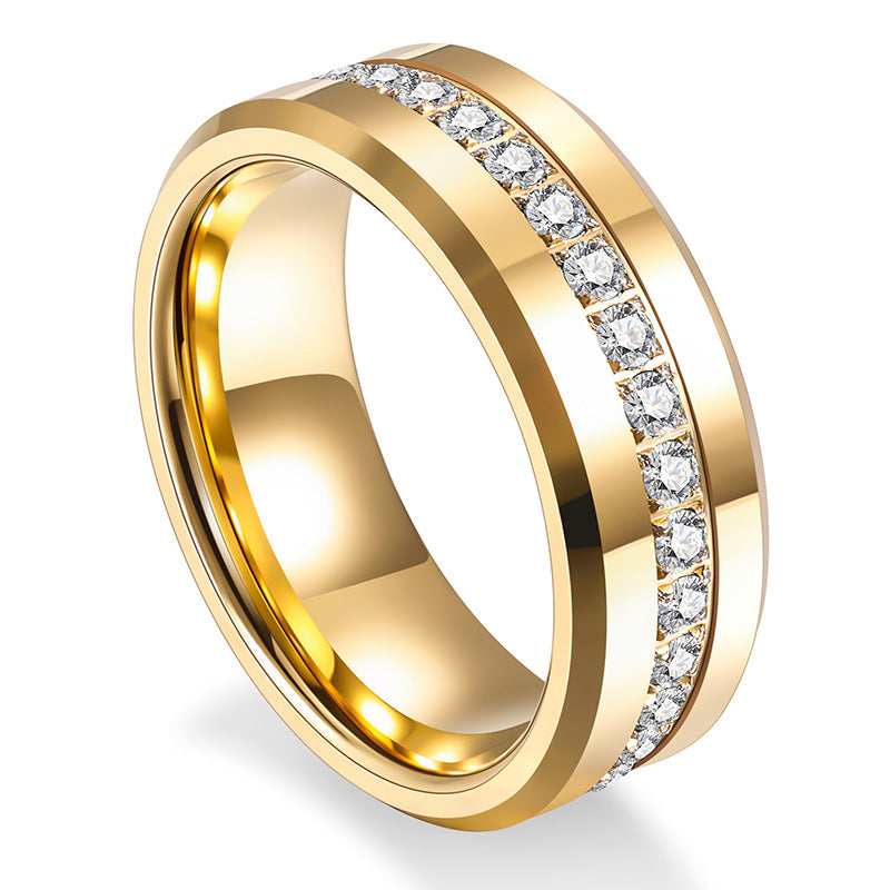 Tungsten Steel Zircon Inlay Gold Ring