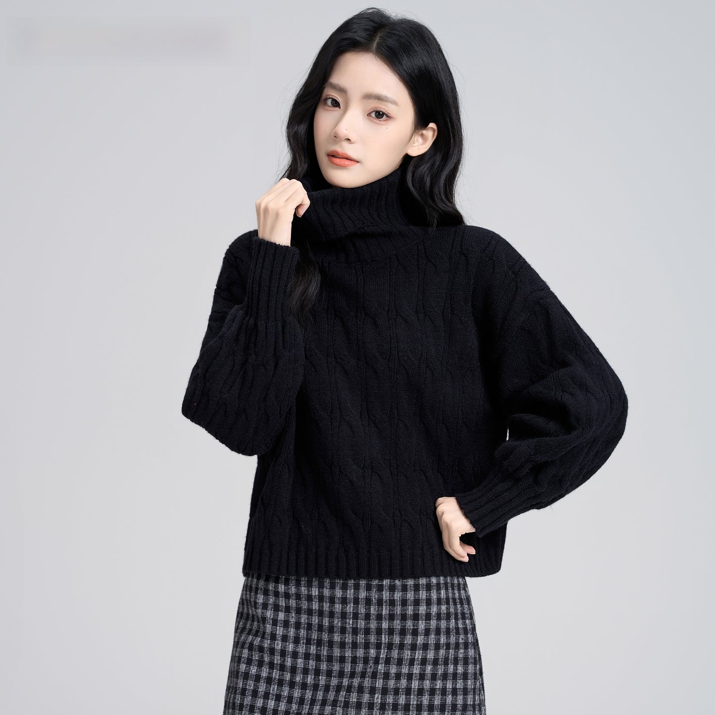 Turtleneck Cable-Knit Sweater for Women