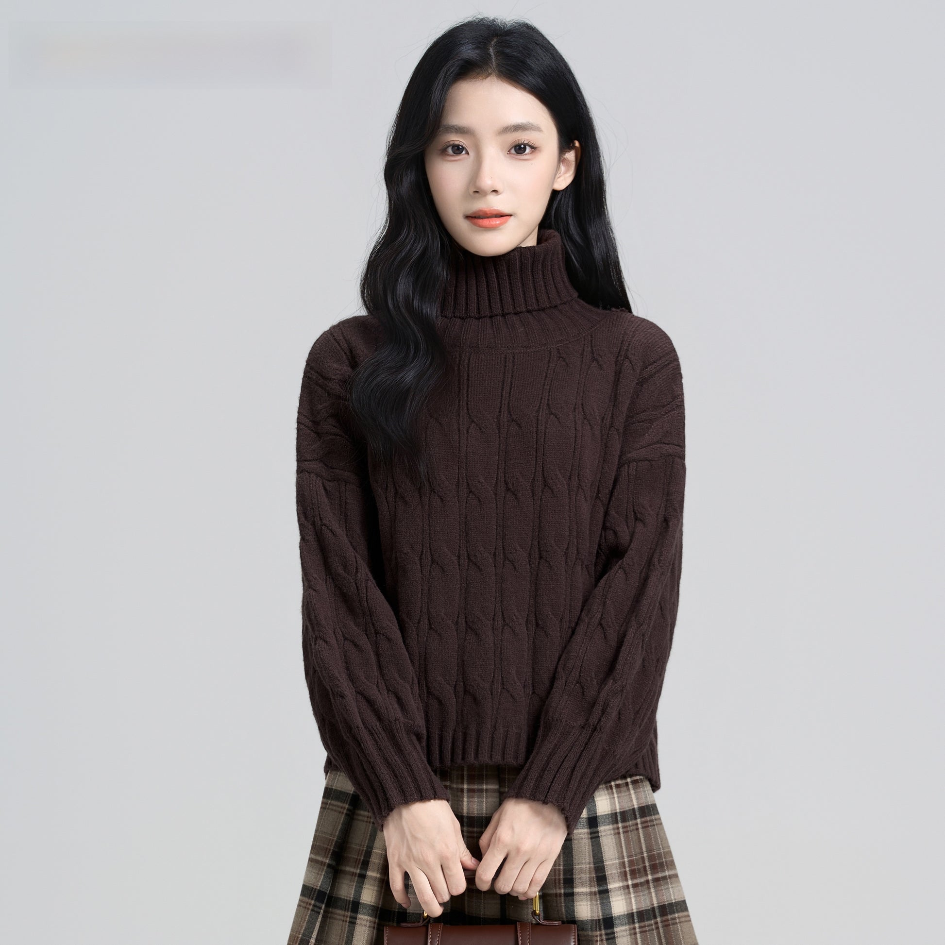Turtleneck Cable-Knit Sweater for Women