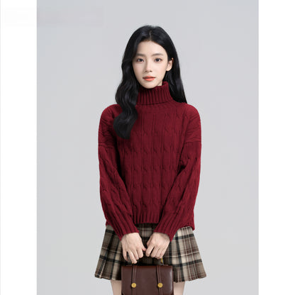 Turtleneck Cable-Knit Sweater for Women