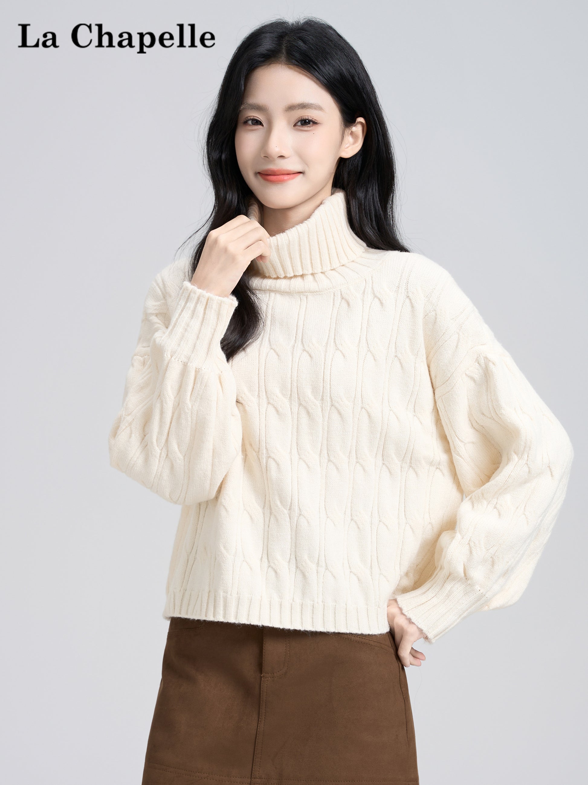 Turtleneck Cable-Knit Sweater for Women