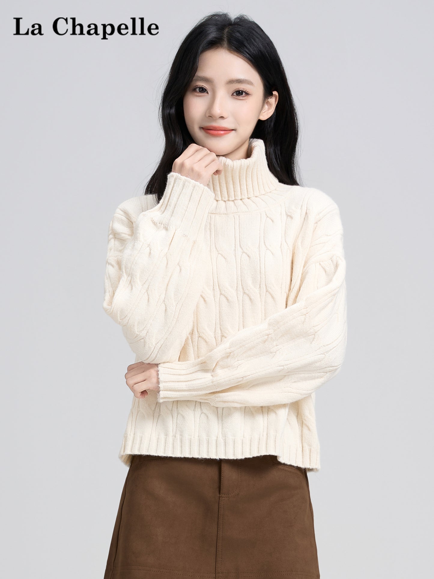 Turtleneck Cable-Knit Sweater for Women