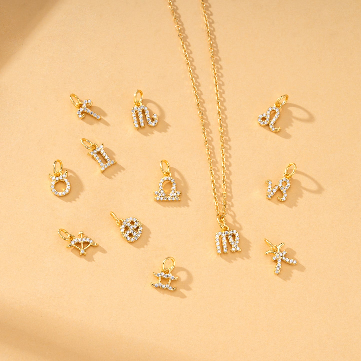 Twelve zodiac constellation diamond-studded simple pendant