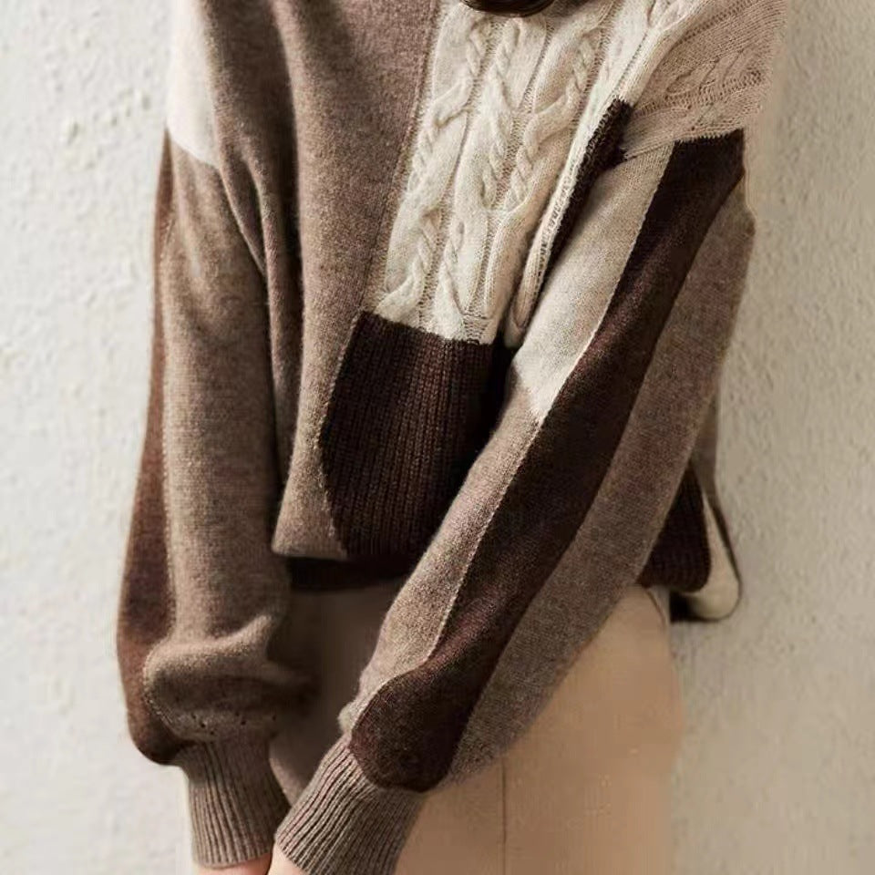 Twisted color-block knitted sweater