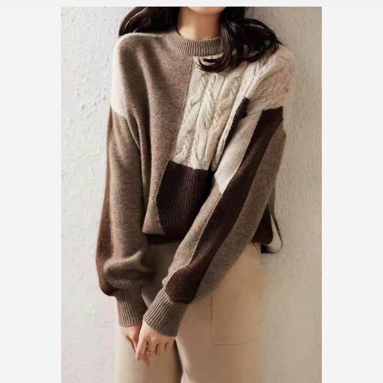 Twisted color-block knitted sweater