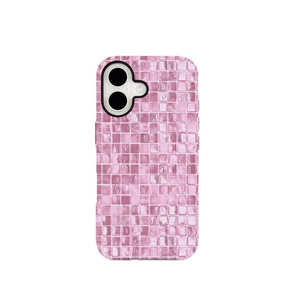 Two-in-One Pink Plaid Phone Case