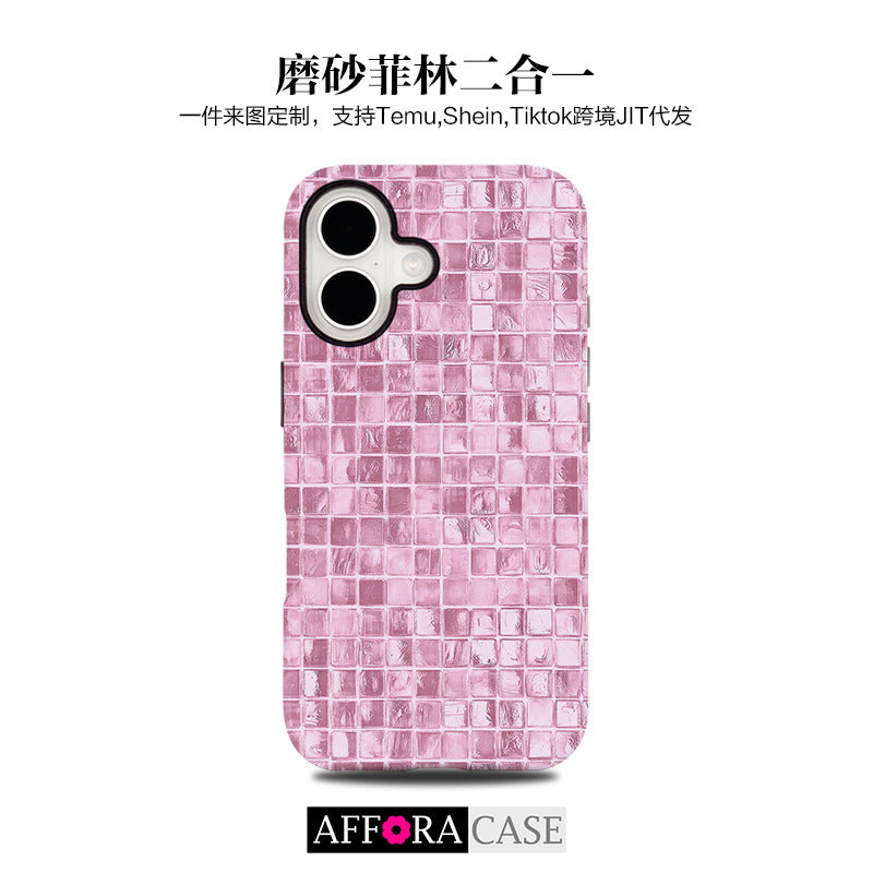 Two-in-One Pink Plaid Phone Case