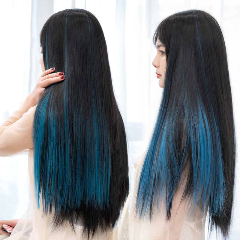 Two pairs of highlighted wig pieces are hung on the ears for dyeing