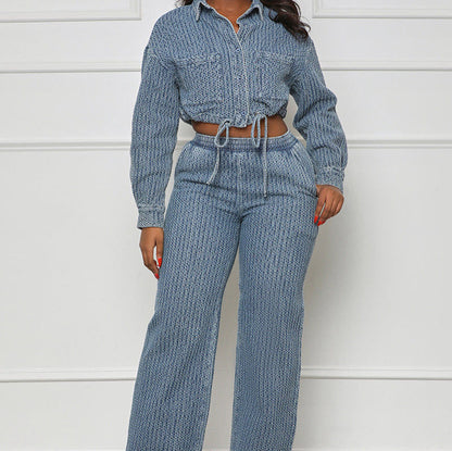 Two-piece denim women's wear set
