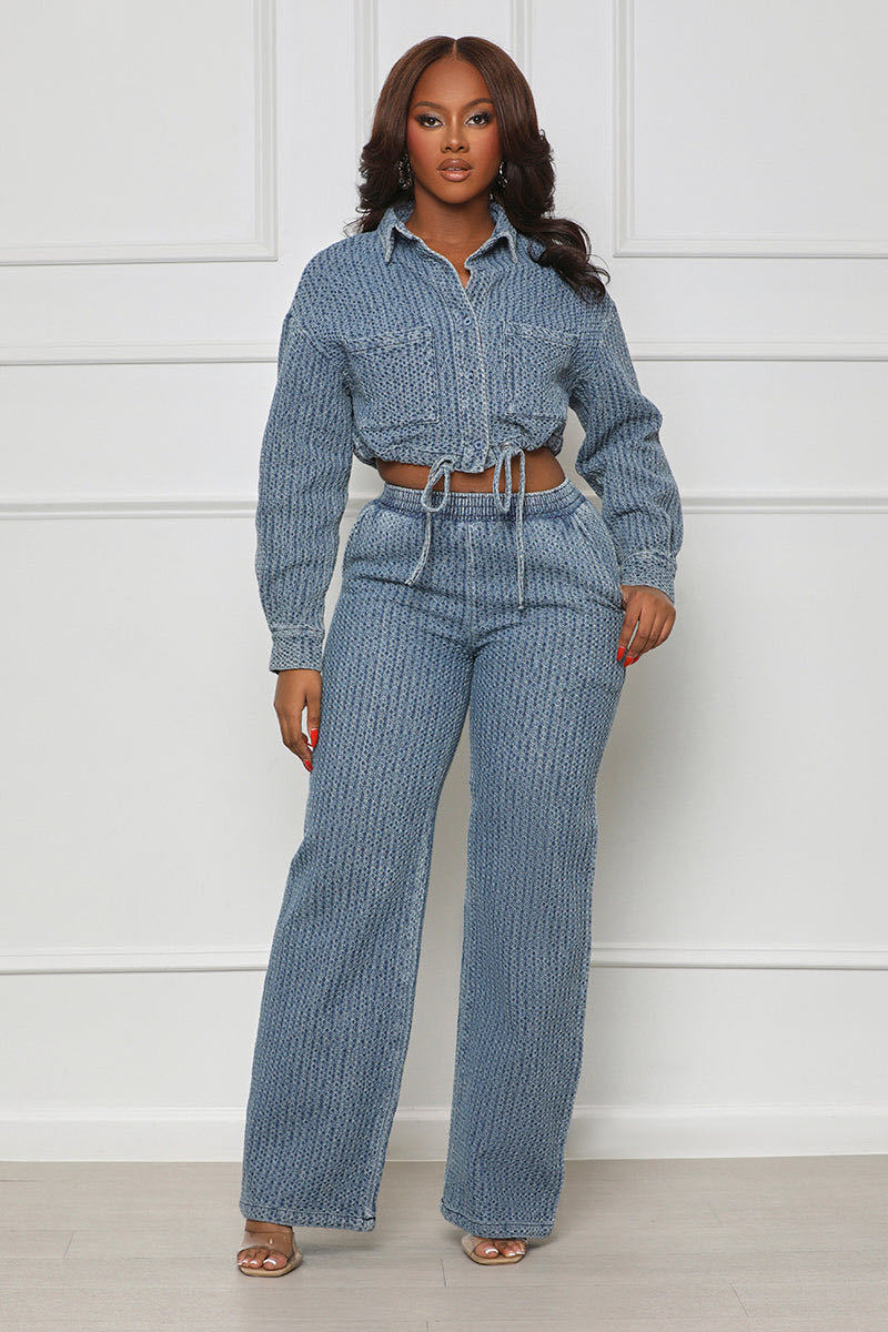 Two-piece denim women's wear set