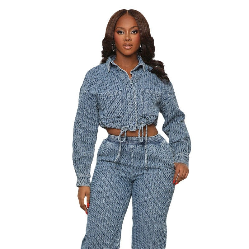 Two-piece denim women's wear set
