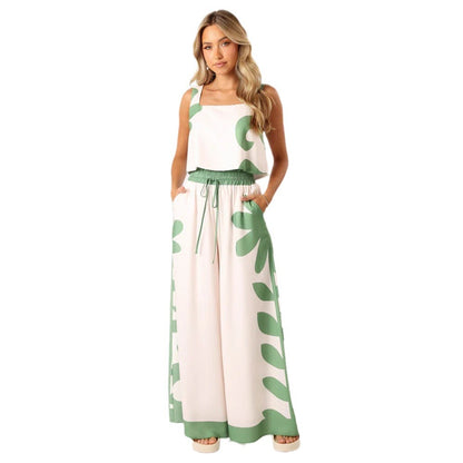 Two-piece set consisting of a vest and wide-leg trousers