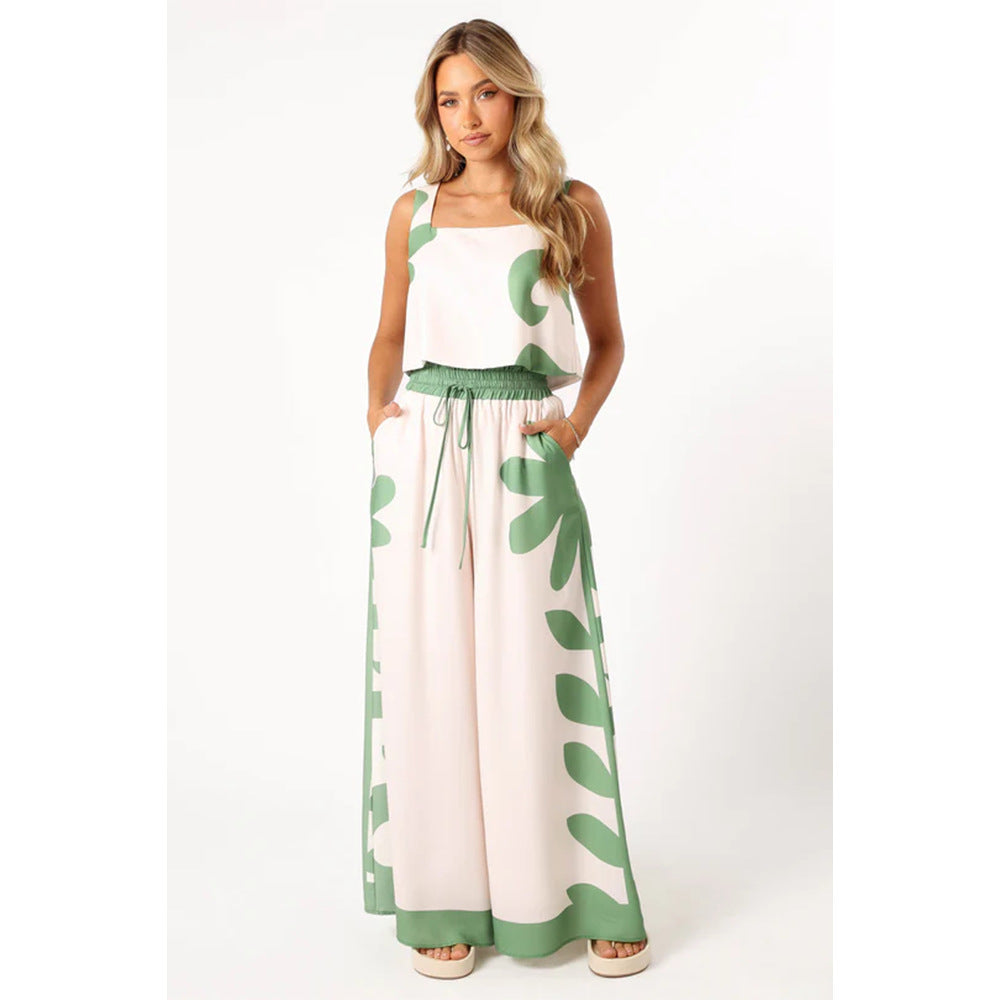Two-piece set consisting of a vest and wide-leg trousers