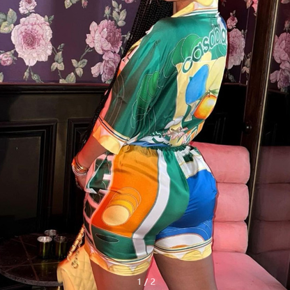 Two-piece set of letter-printed image shirt and shorts