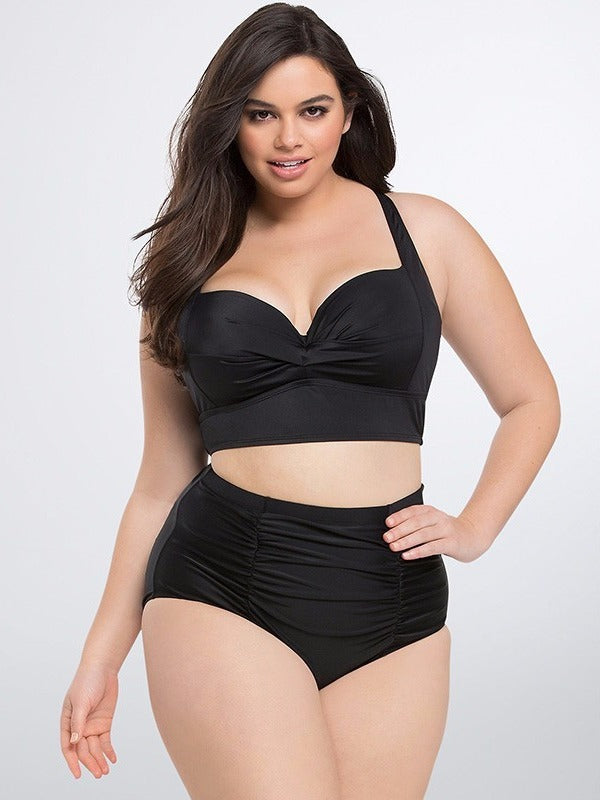 Two-piece solid-color swimsuit