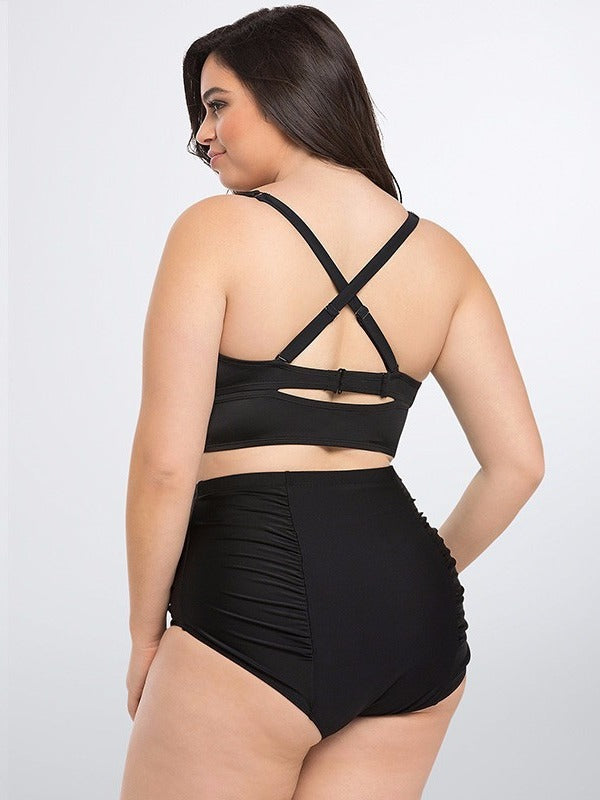 Two-piece solid-color swimsuit