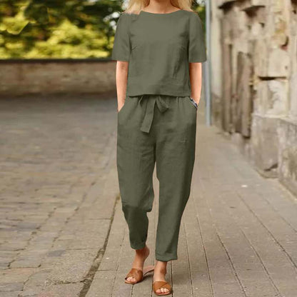Two retro sets of half-sleeved wide-leg pants