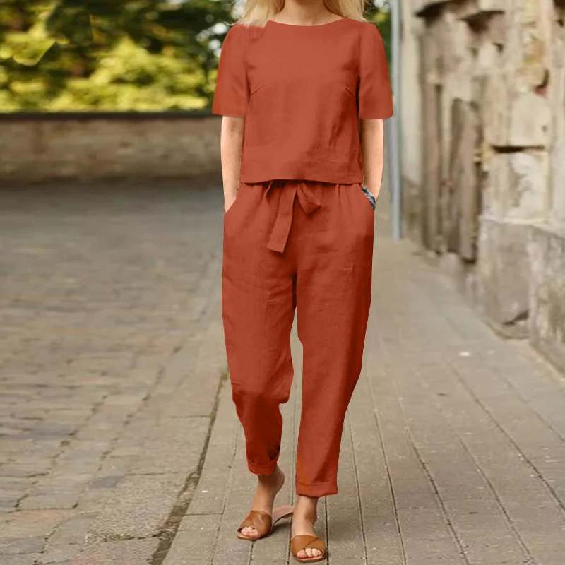 Two retro sets of half-sleeved wide-leg pants