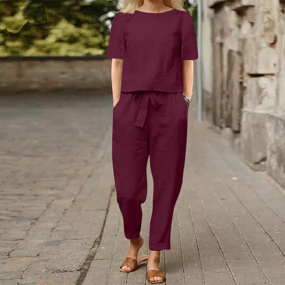 Two retro sets of half-sleeved wide-leg pants
