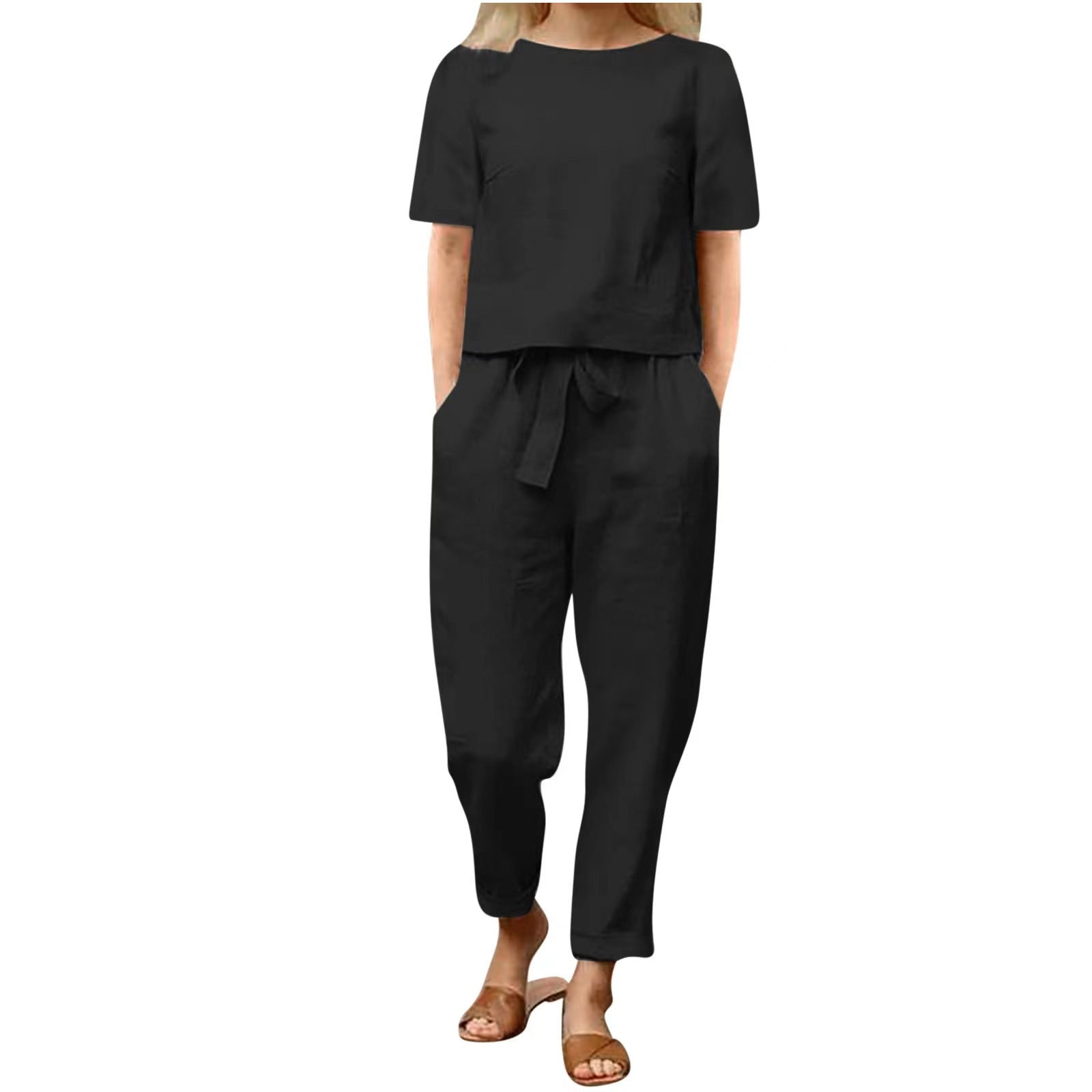 Two retro sets of half-sleeved wide-leg pants