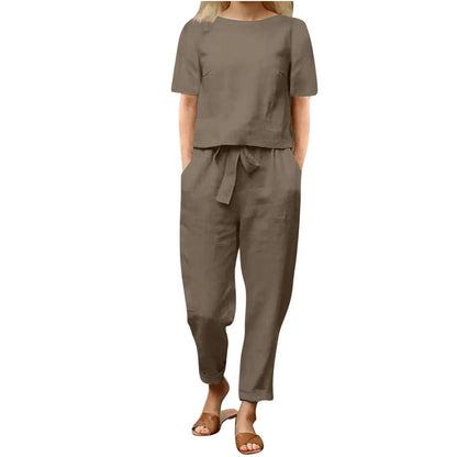 Two retro sets of half-sleeved wide-leg pants