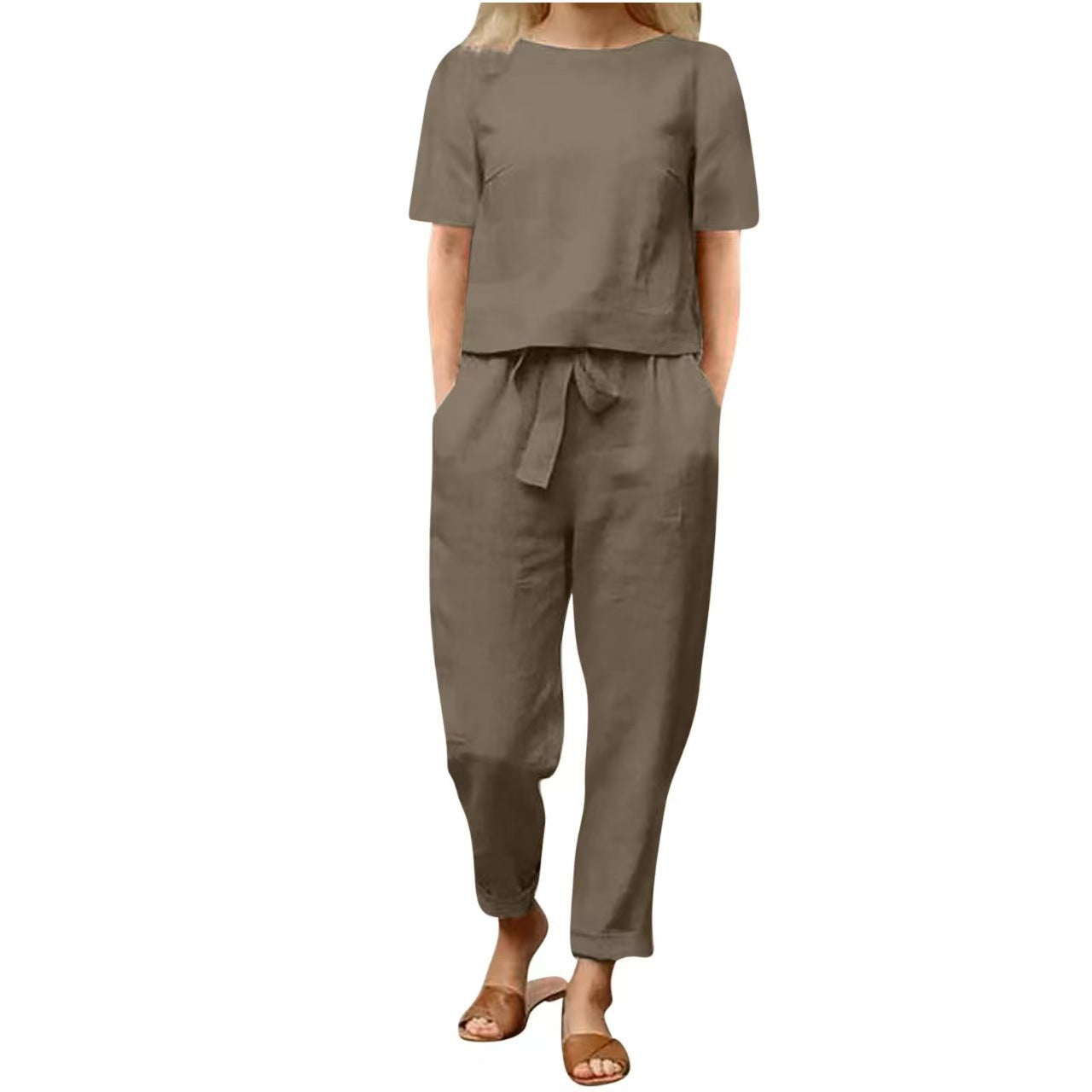 Two retro sets of half-sleeved wide-leg pants