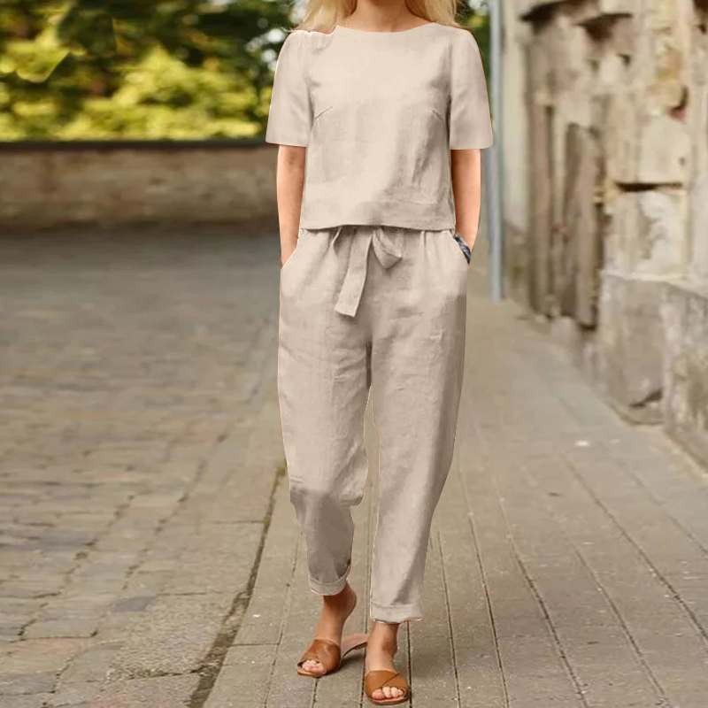 Two retro sets of half-sleeved wide-leg pants