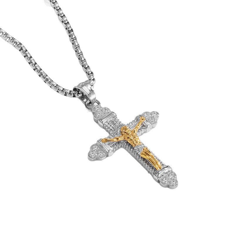Two-Tone Diamond Cross Pendant Necklace