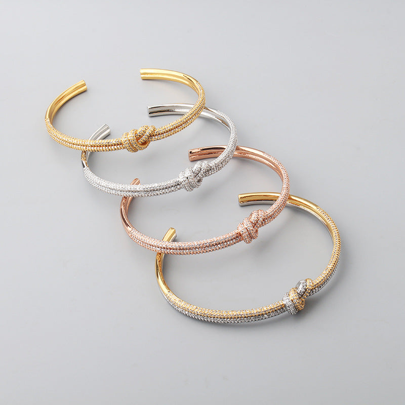 Two-Tone Electroplated Zircon Knot Bracelet