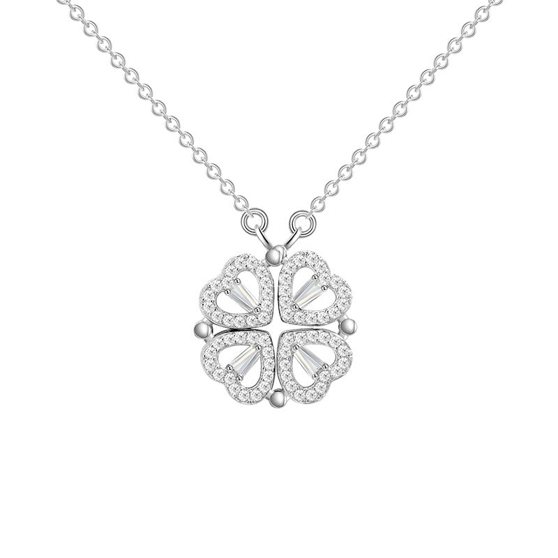 Two-Wearing Love Flower Pendant Heart-to-Heart Niche Design Sense One-Style Multi-Wearing Heart-Shaped Four-leaf Clover Necklace