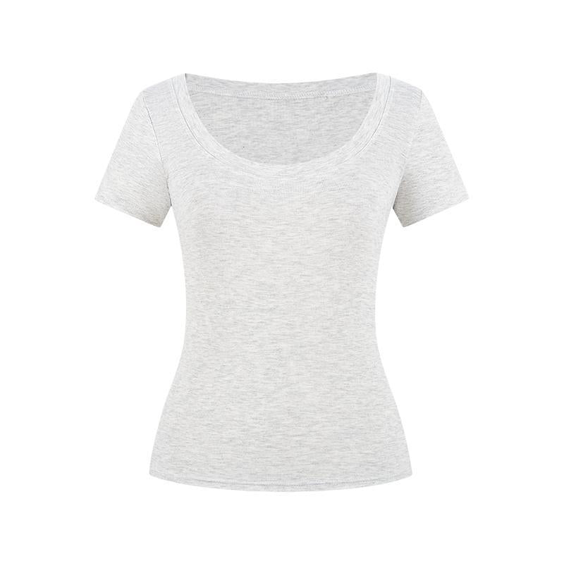 U-neck short-sleeved T-shirt with a straight shoulder