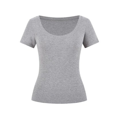 U-neck short-sleeved T-shirt with a straight shoulder