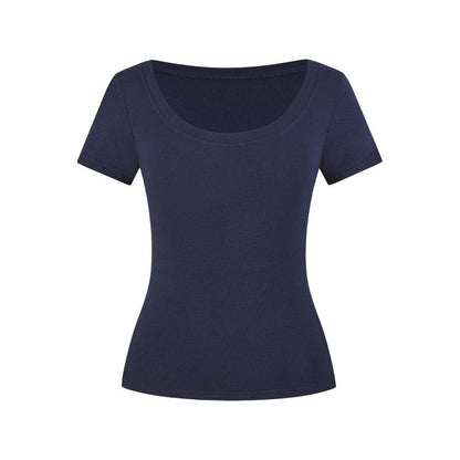 U-neck short-sleeved T-shirt with a straight shoulder