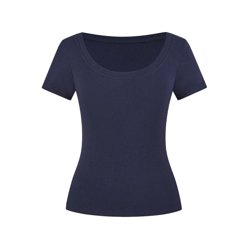 U-neck short-sleeved T-shirt with a straight shoulder